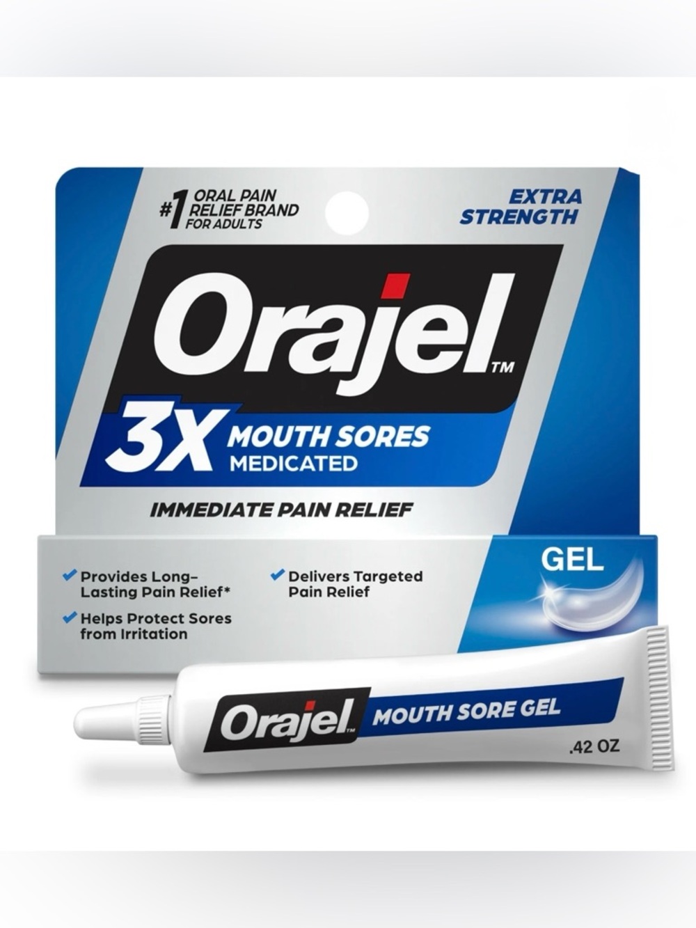 Orajel 3X Medicated for All Mouth Sores Gel with Benzocaine, Oral Pain Reliever